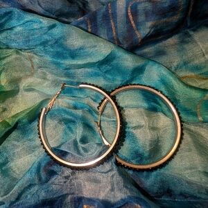 Elegant Silver Black Hoop Earrings